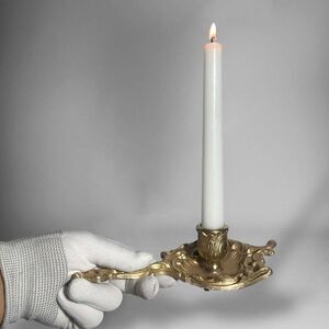 Vintage Brass Candlestick Chamberstick Bishop Bugia 8" Candle Holder with Handle